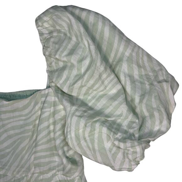 Chelsea28 Puff Sleeve Babydoll Dress XL Green Ivory Zebra Print - Picture 7 of 9